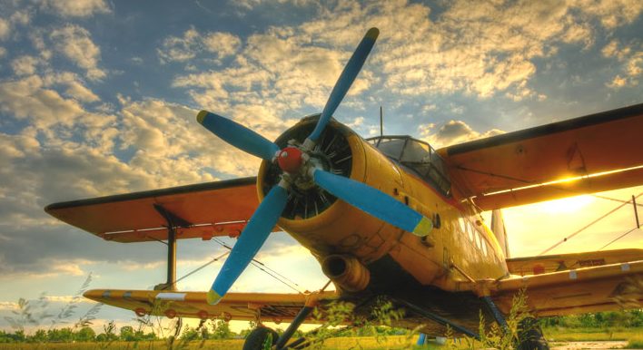 airplane at sunset after bachelor flight in warsaw