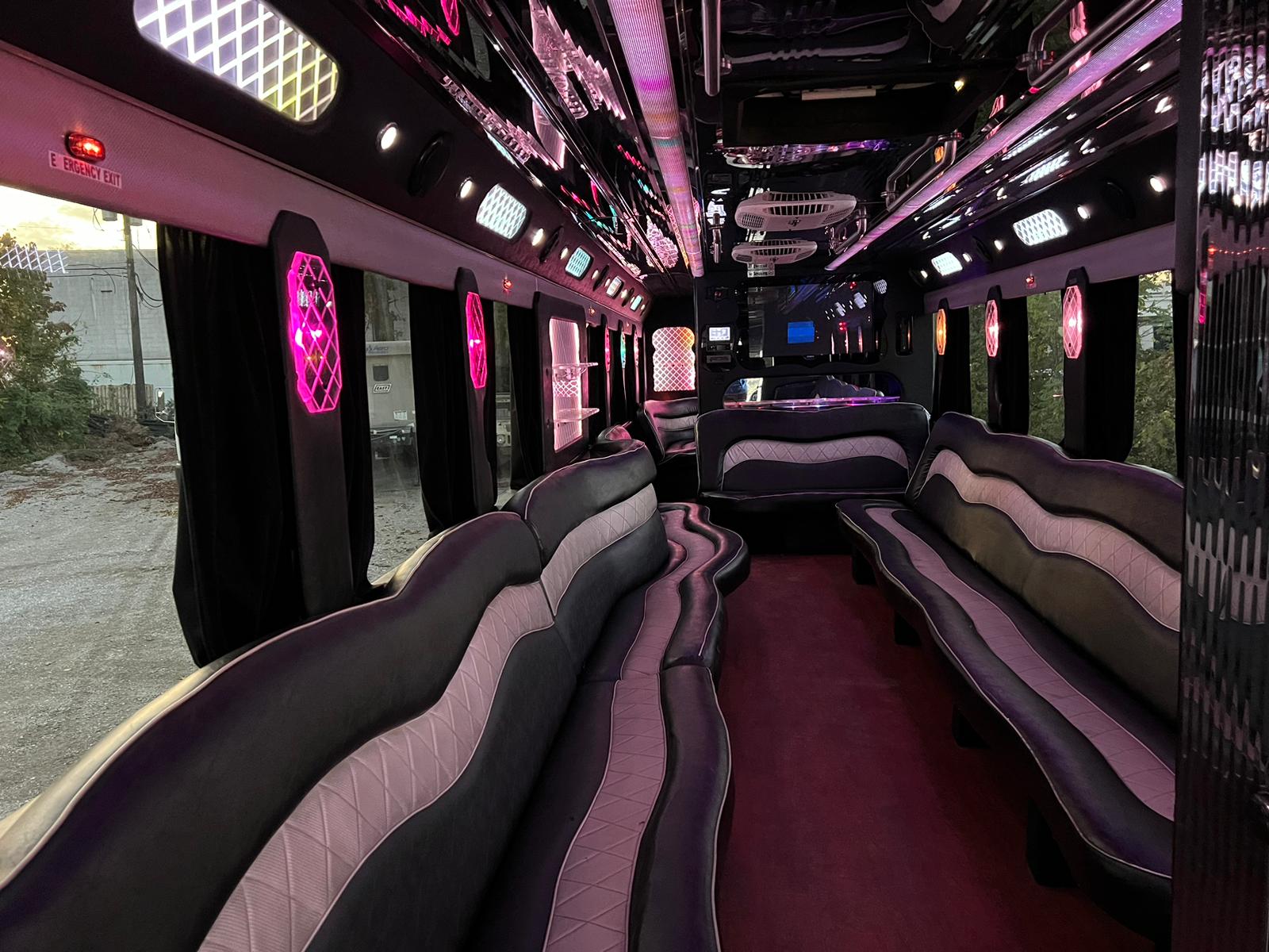 super interior of american party bus in warsaw for bachelor party