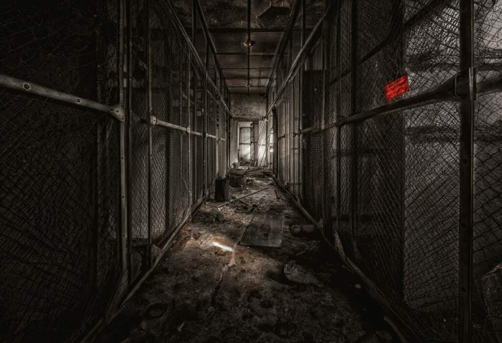 mroczny korytarz w escape roomie na panieńskim